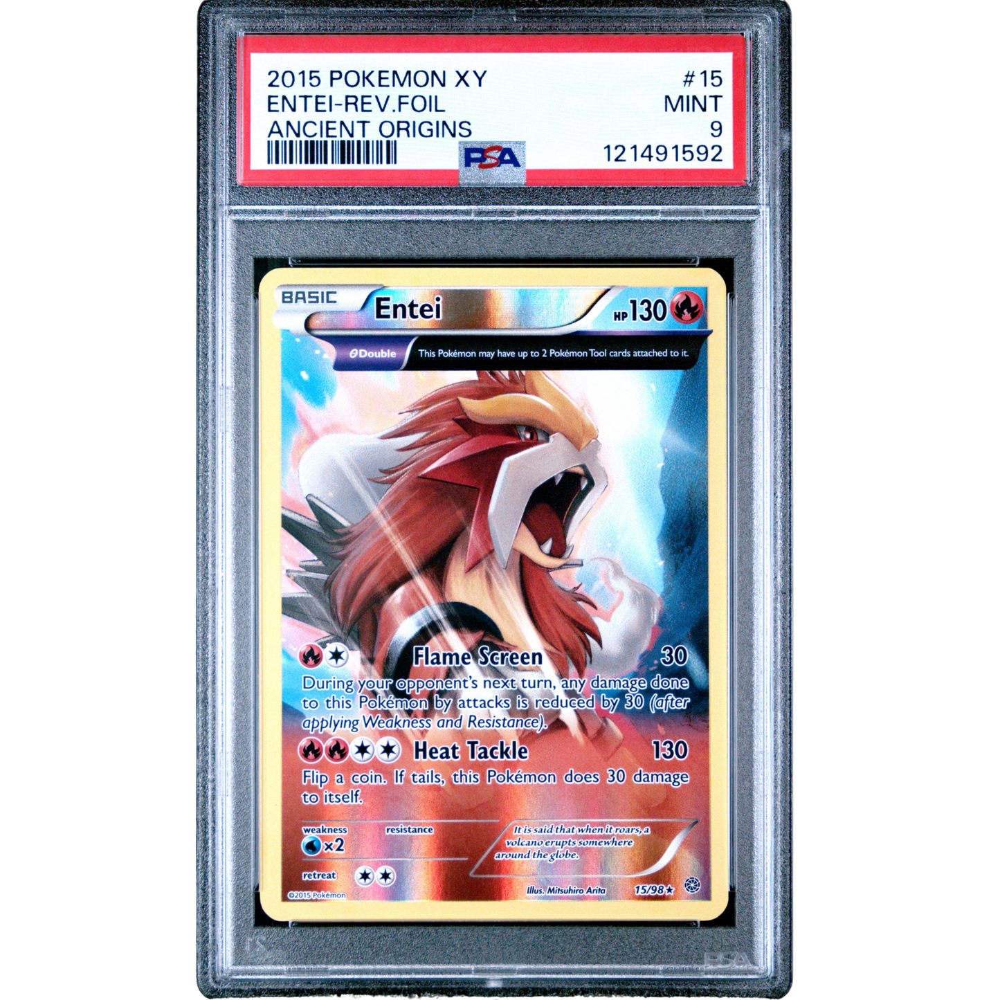 (AO) Entei Reverse Holo #015 PSA 9 Mint