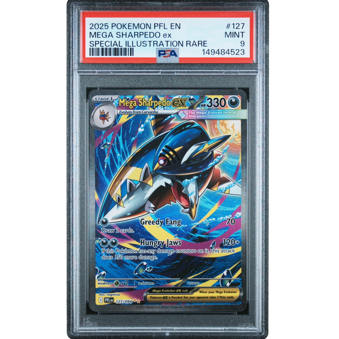 (PFL) Mega Sharpedo EX SIR #127 PSA 9 Mint