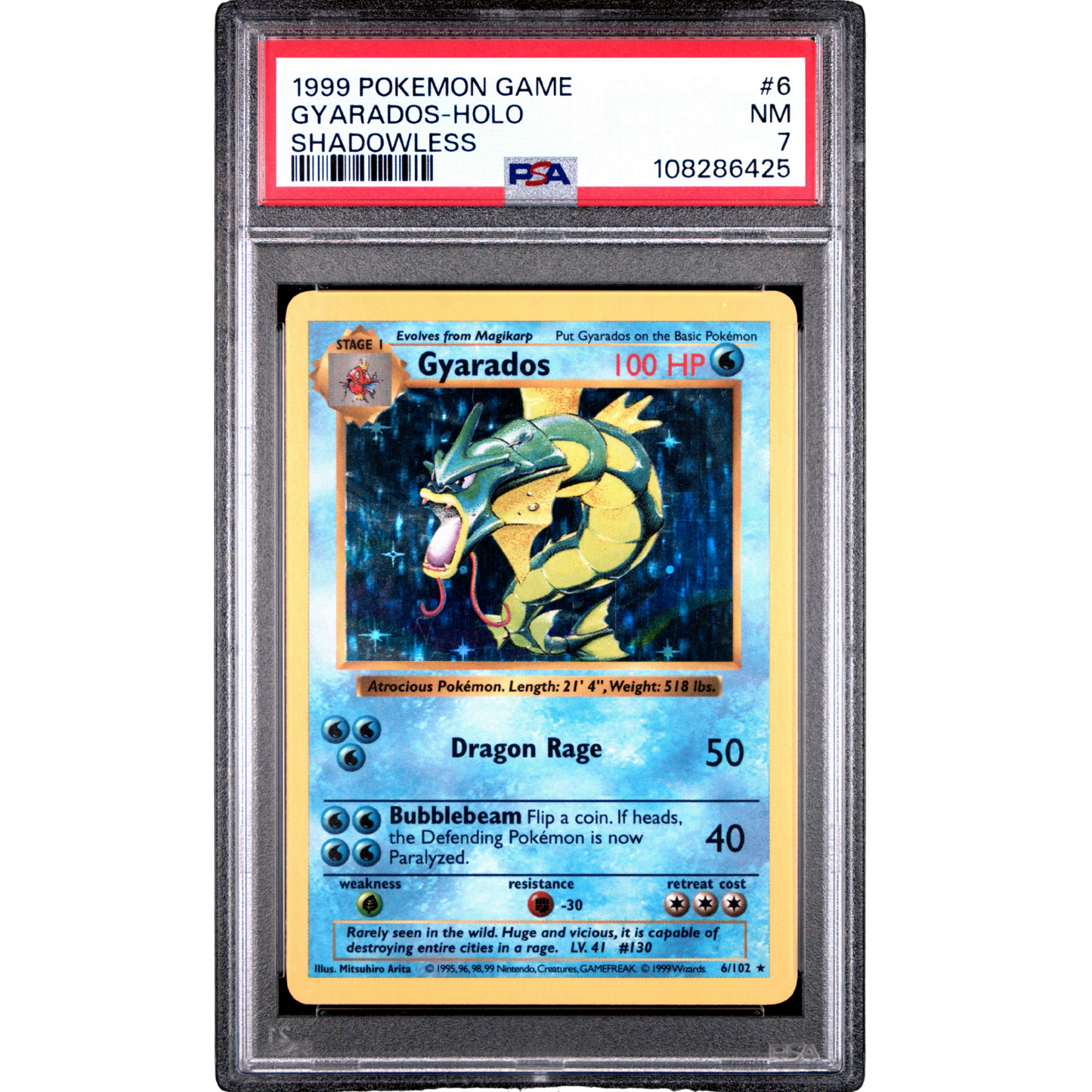 (BS) Gyarados Holo Shadowless #006 PSA 7 NM