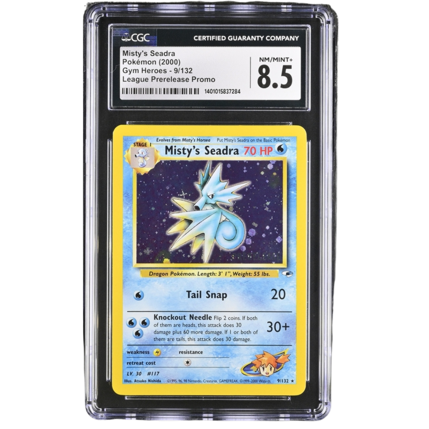 (G1) Misty's Seadra Prerelease Promo Holo #9 CGC 8.5 NM/Mint+