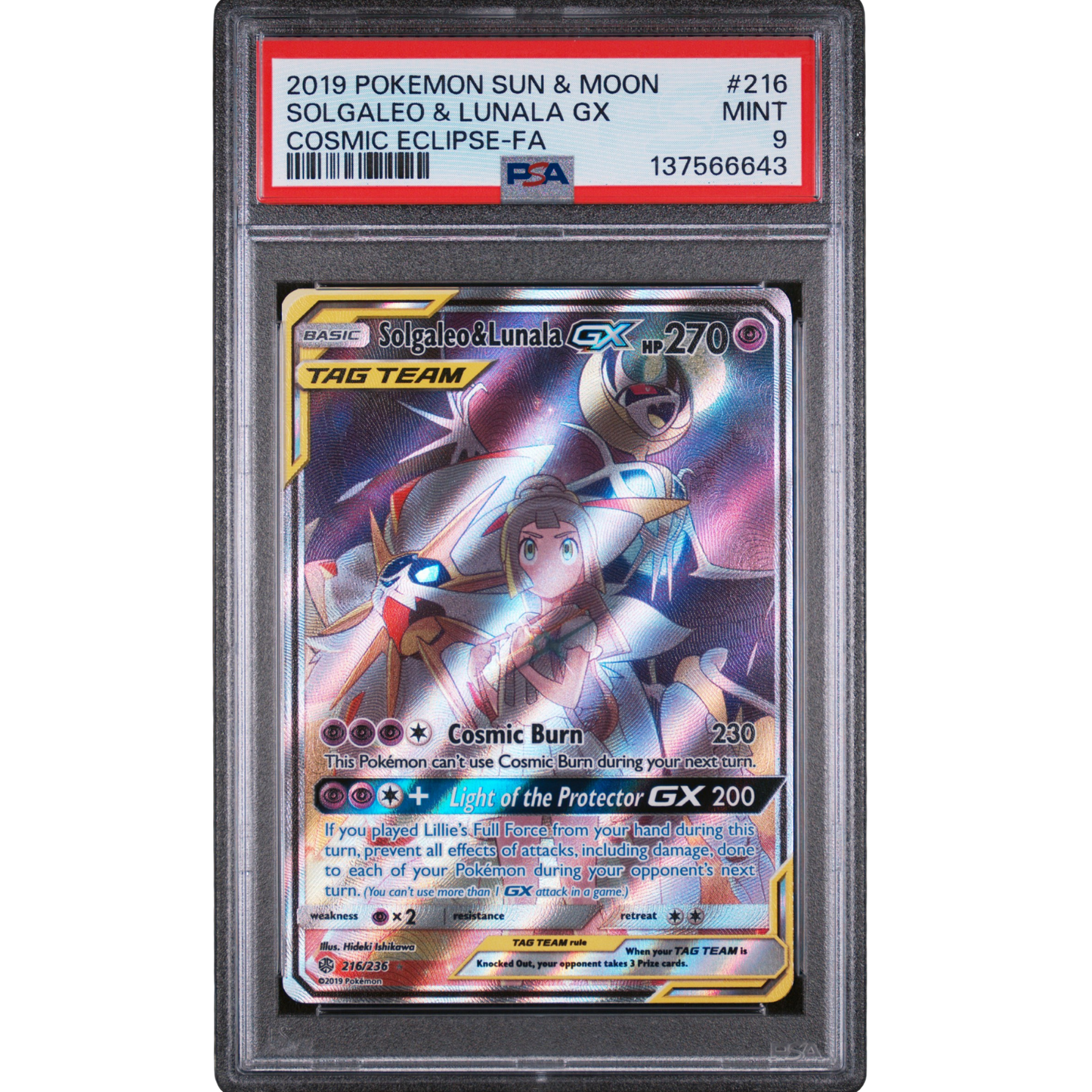 (Cosmic Eclipse) Solgaleo & Lunala GX #216 PSA 9 Mint