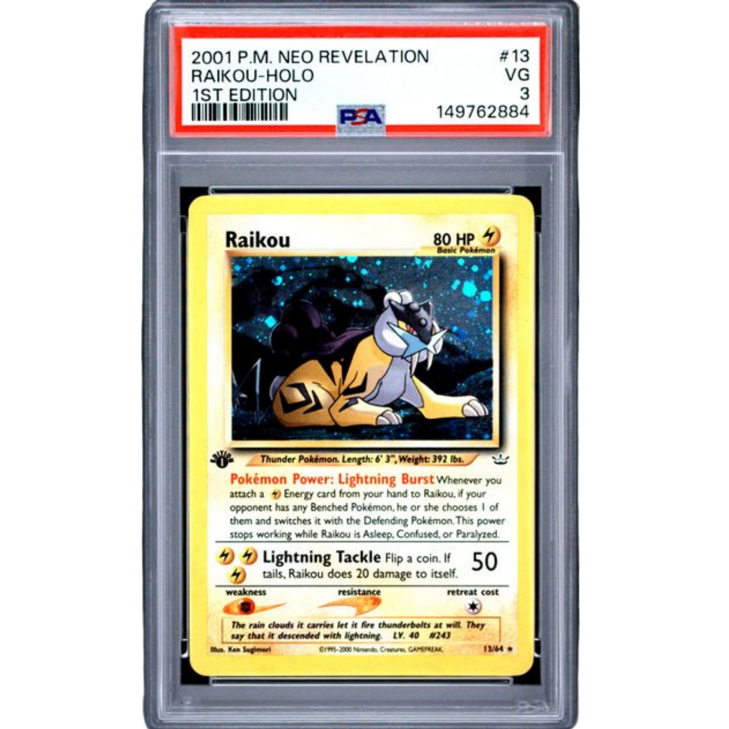 (N3) Raikou Holo 1st Edition #13 PSA 3 VG