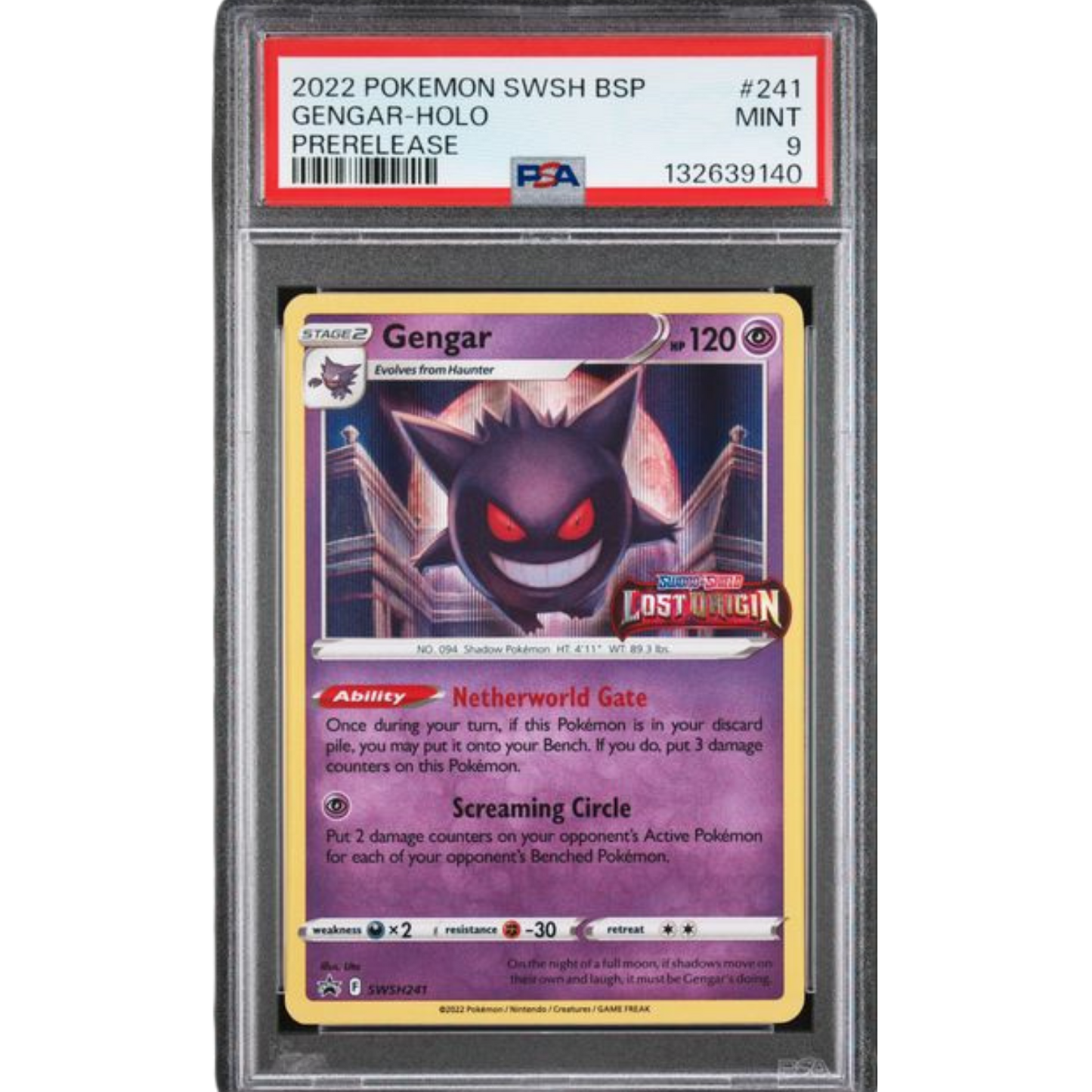 (BSP) Gengar Lost Origin Prerelease Stamp #241 PSA 9 Mint