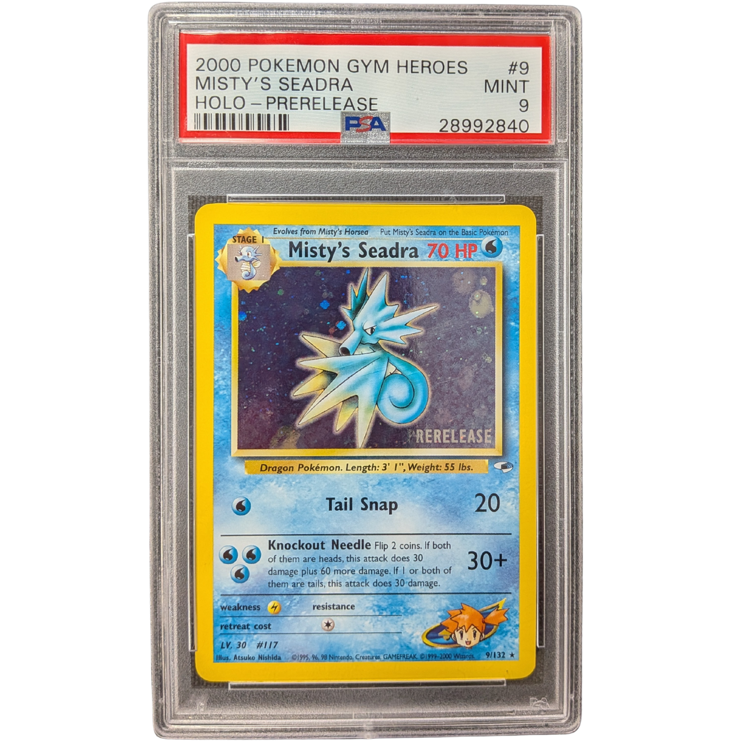(G1) Misty's Seadra Holo Prerelease #9 PSA 9 Mint