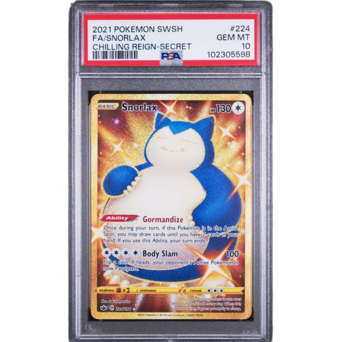 (SWSH06) Snorlax Gold Secret #224 PSA 10 Gem Mint