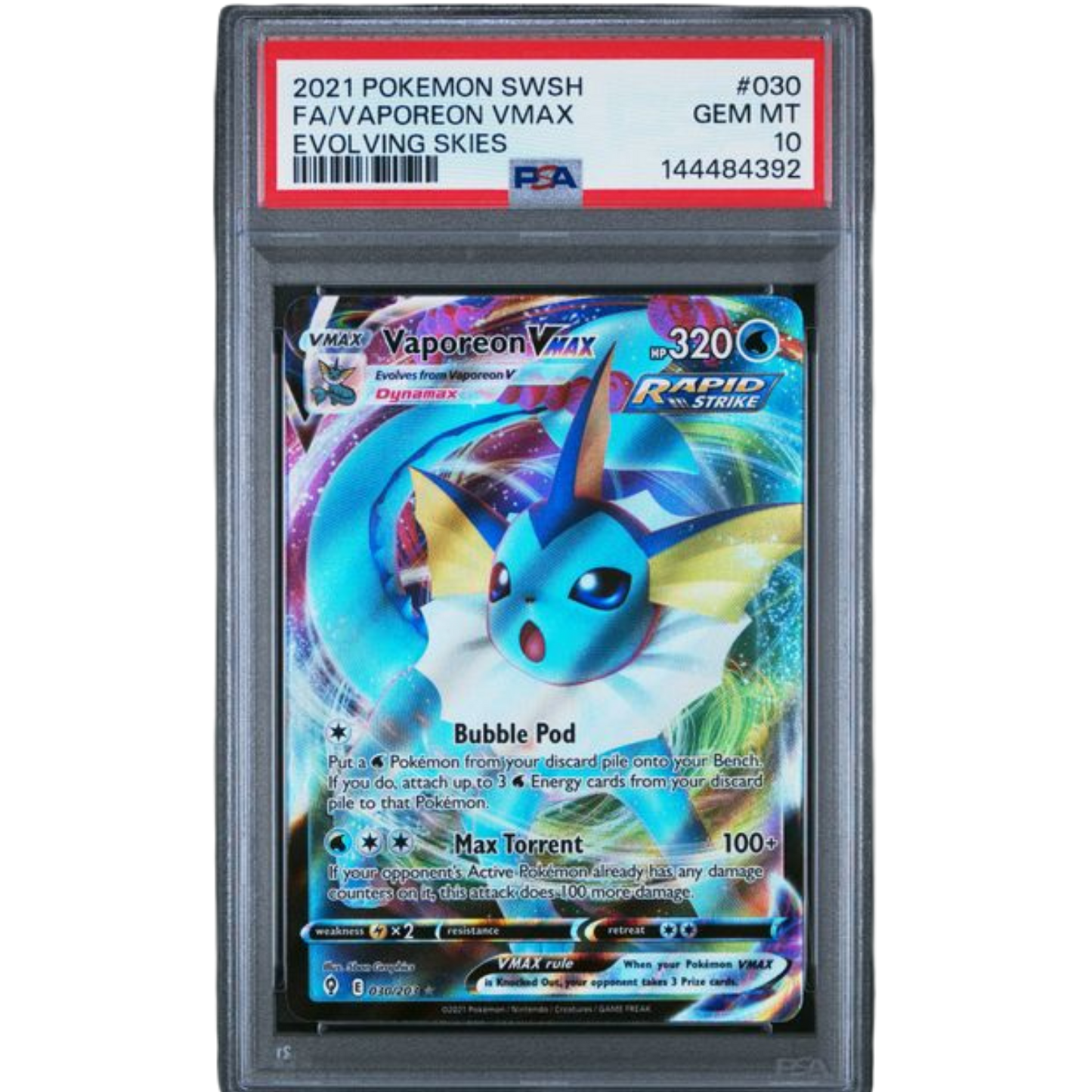 (SWSH07) Vaporeon VMAX #30 PSA 10 Gem Mint